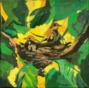 Nid d'oiseau dans le feuillage